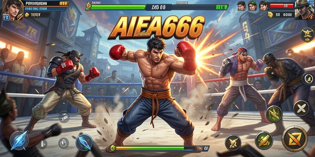 Tampilan gameplay AIFA66 dengan aksi pertarungan yang mendebarkan.