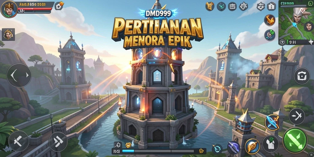 Tampilan menarik gameplay Tower Defense DMD999 saat melindungi kerajaan.
