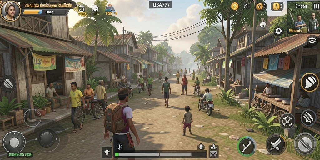 Tampilan gameplay menarik dari LUSA777 dengan elemen simulasi kehidupan.