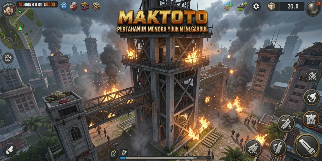 Tangkapan layar dari gameplay MAKTOTO dengan pertahanan menara yang strategis.