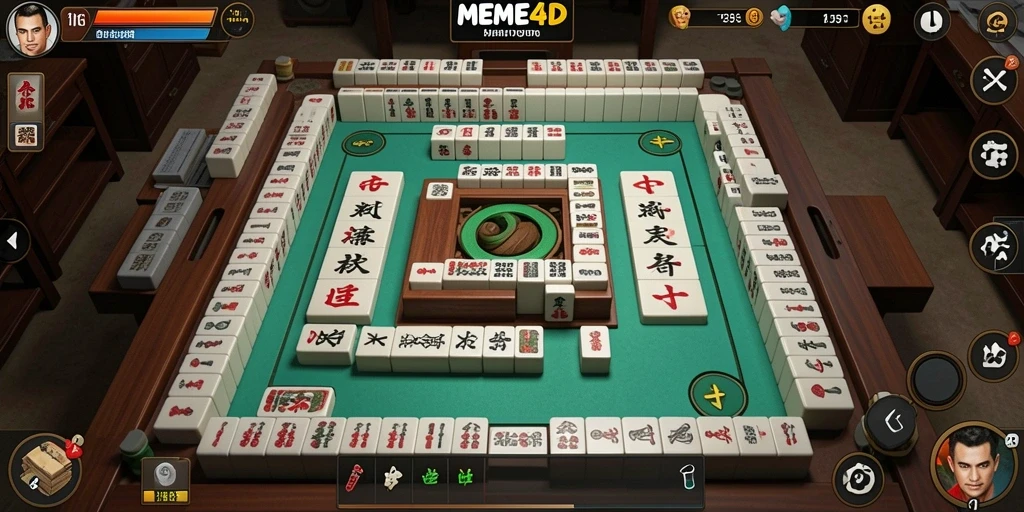 Tampilan gameplay seru dalam MEME4D saat bermain Mahjong.