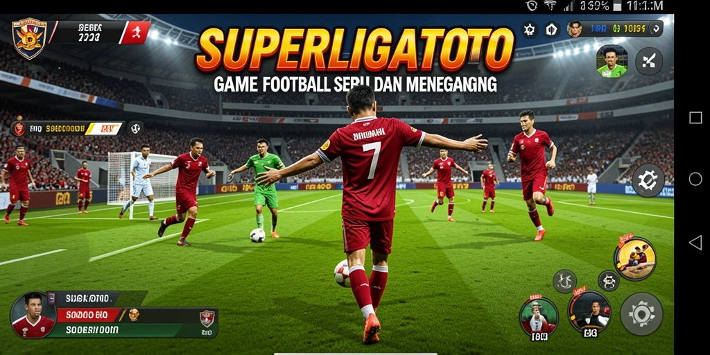 Gameplay SUPERLIGATOTO dengan aksi sepak bola yang mendebarkan.